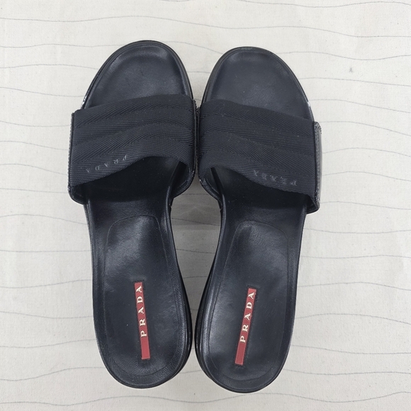 Prada Womens Sport Slides Black Platforms Shoes Vintage Y2K Size EU 37.5 - Picture 8 of 15